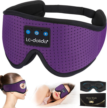 Lc-Dolida Sleeping Headphones Eye Mask, Sleep Mask with Bluetooth Headphones 3D Eye Mask Wireless Music Cotton Sleep Cover for Side Sleepers Nap Insomnia Air Travel Meditation Gifts for Unisex
