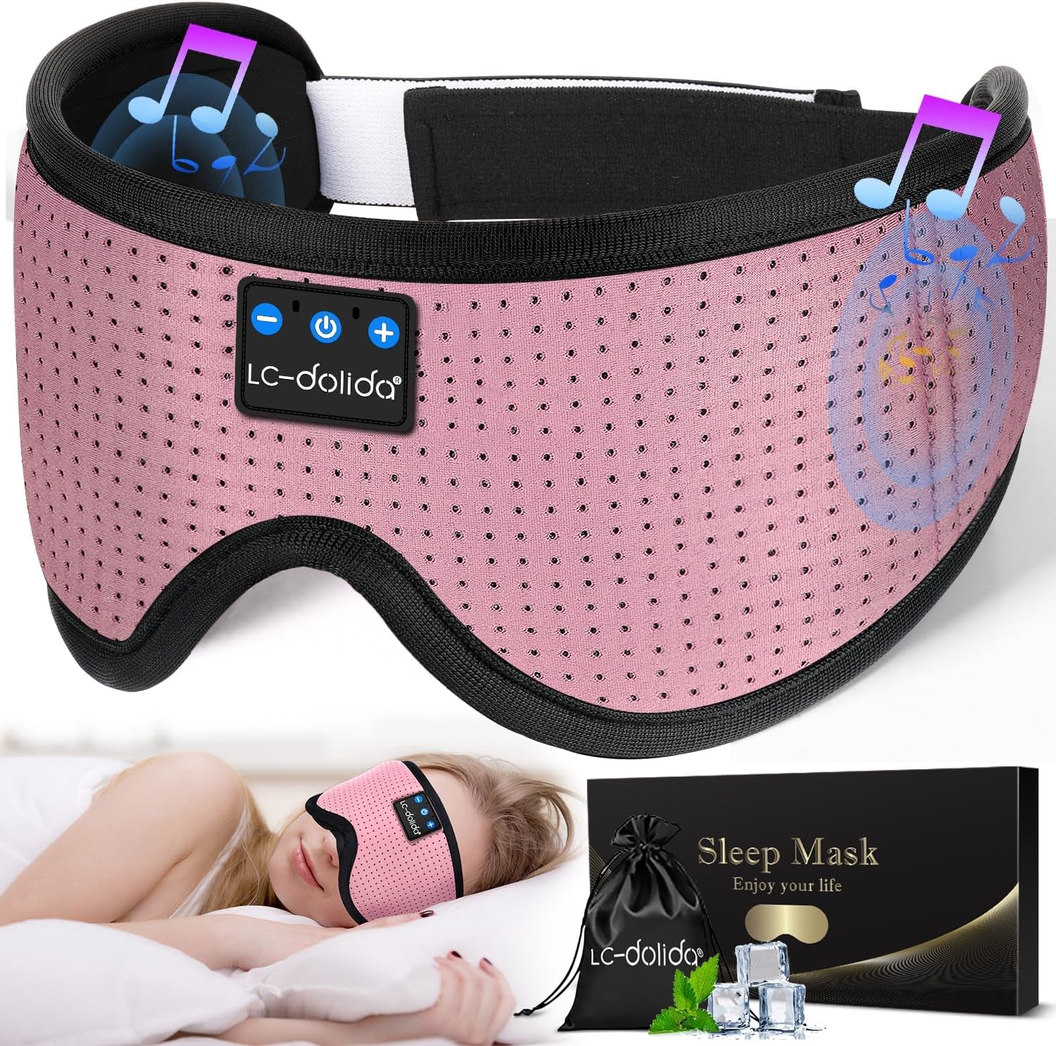 Lc-Dolida Sleeping Headphones Eye Mask, Sleep Mask with Bluetooth Headphones 3D Eye Mask Wireless Music Cotton Sleep Cover for Side Sleepers Nap Insomnia Air Travel Meditation Gifts for Unisex