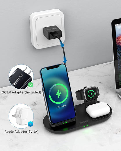 NTONPOWER 3 in 1 Wireless Charging Station for Apple Product, Wireless Charging Pad for Apple Watch, Airpods Pro/2, Wireless Charger Stand for Iphone 12/12 Pro/12 Pro Max/Se2(No Included Iwatch Cable)