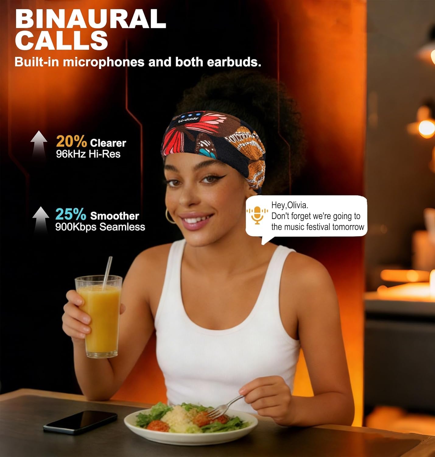 Lc-Dolida Bluetooth 5.4 Sleep Headphones Headband - Wireless Sports Earphones with Speaker and Microphone, Ideal for Women’s Sleep, Workout, Jogging, Yoga, Insomnia, Travel, and Meditation - Butterfly Design