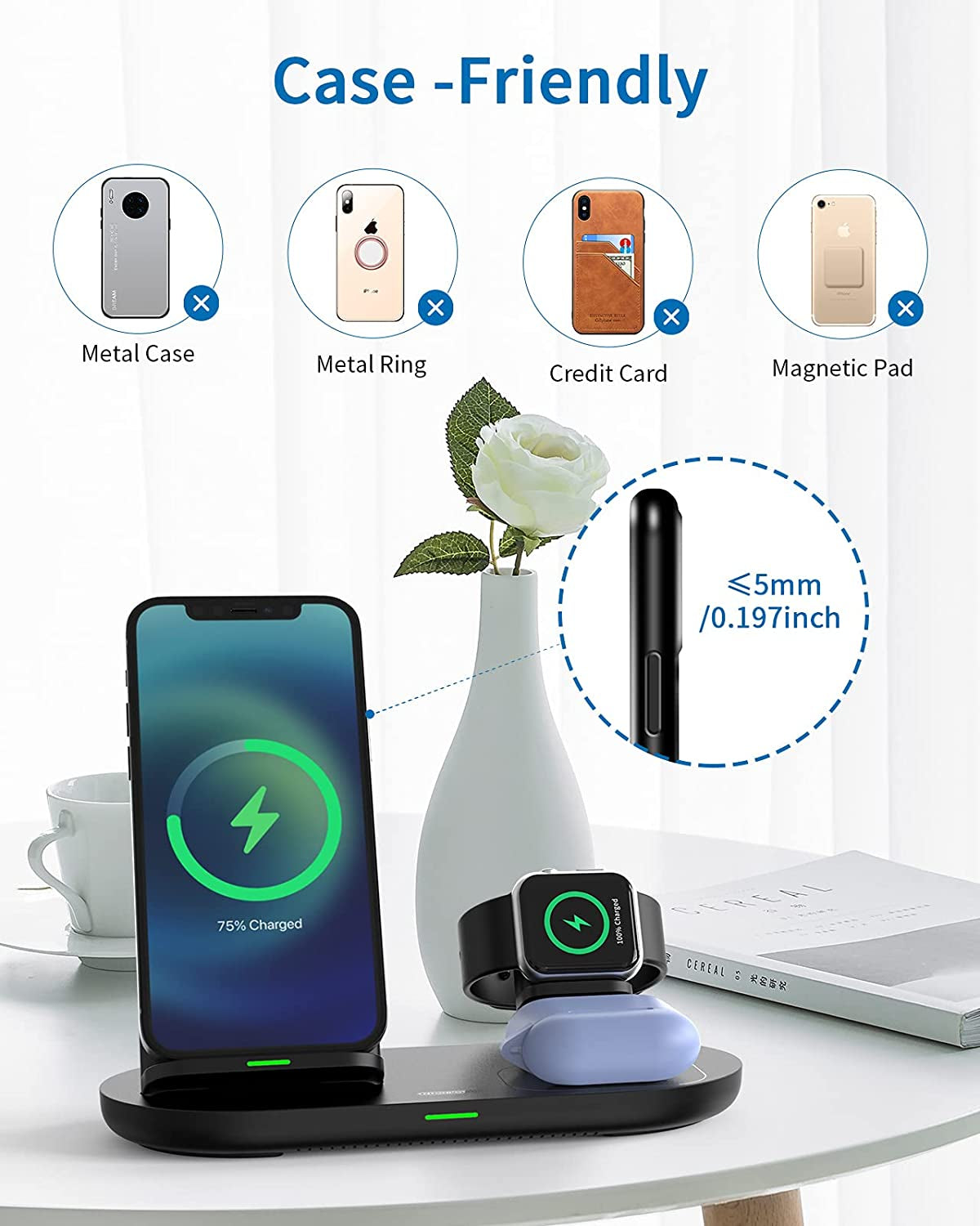 NTONPOWER 3 in 1 Wireless Charging Station for Apple Product, Wireless Charging Pad for Apple Watch, Airpods Pro/2, Wireless Charger Stand for Iphone 12/12 Pro/12 Pro Max/Se2(No Included Iwatch Cable)