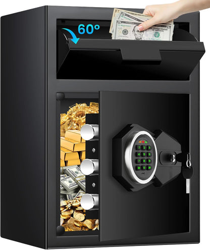 2.6 Cubic Foot Drop Safe for Businesses, Quick Access Safe with Drop Slot, Digital Backlit Combination Lock and Backup Key, Alarm and Mute System, Anti-Theft Cash Deposit Safe for Office and Home Use
