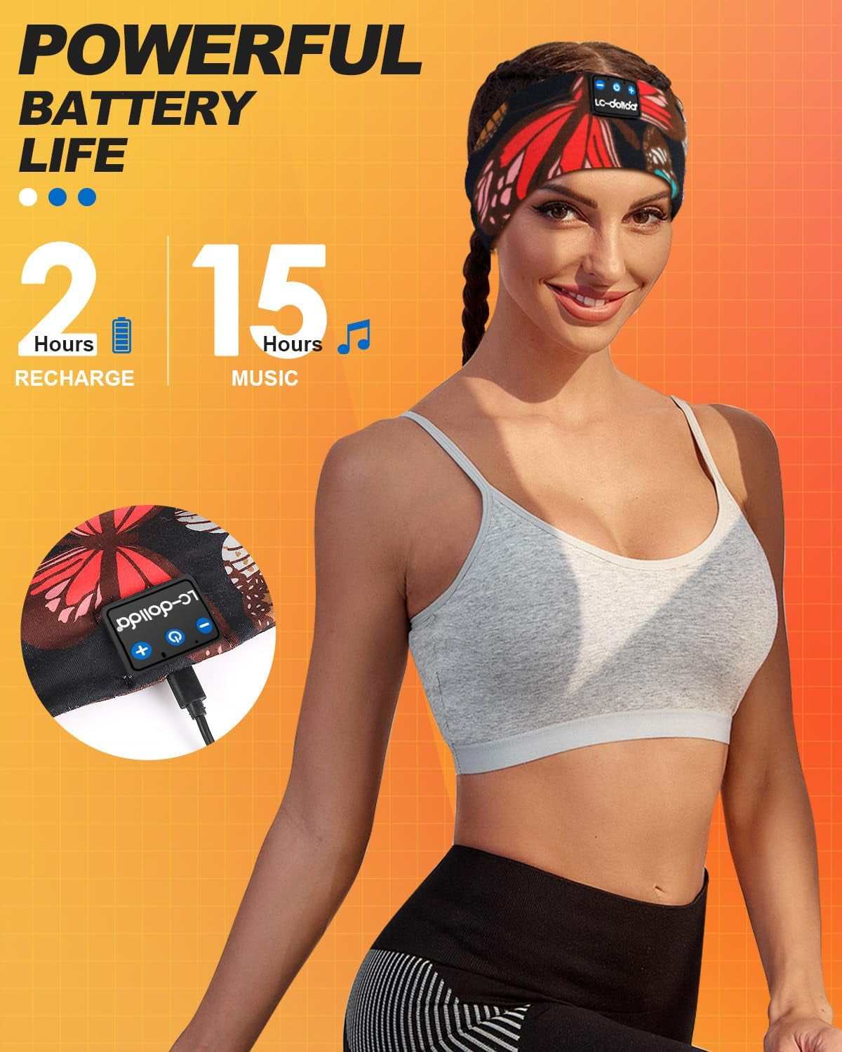 Lc-Dolida Bluetooth 5.4 Sleep Headphones Headband - Wireless Sports Earphones with Speaker and Microphone, Ideal for Women’s Sleep, Workout, Jogging, Yoga, Insomnia, Travel, and Meditation - Butterfly Design