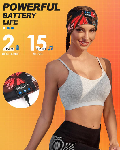 Lc-Dolida Bluetooth 5.4 Sleep Headphones Headband - Wireless Sports Earphones with Speaker and Microphone, Ideal for Women’s Sleep, Workout, Jogging, Yoga, Insomnia, Travel, and Meditation - Butterfly Design