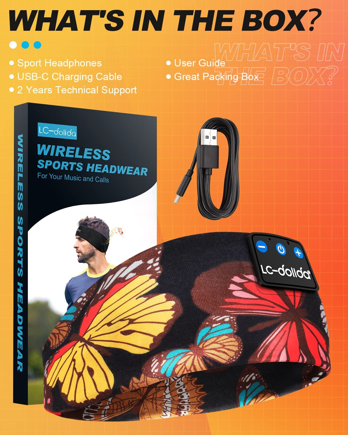 Lc-Dolida Bluetooth 5.4 Sleep Headphones Headband - Wireless Sports Earphones with Speaker and Microphone, Ideal for Women’s Sleep, Workout, Jogging, Yoga, Insomnia, Travel, and Meditation - Butterfly Design