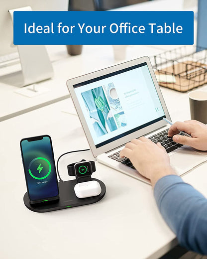 NTONPOWER 3 in 1 Wireless Charging Station for Apple Product, Wireless Charging Pad for Apple Watch, Airpods Pro/2, Wireless Charger Stand for Iphone 12/12 Pro/12 Pro Max/Se2(No Included Iwatch Cable)