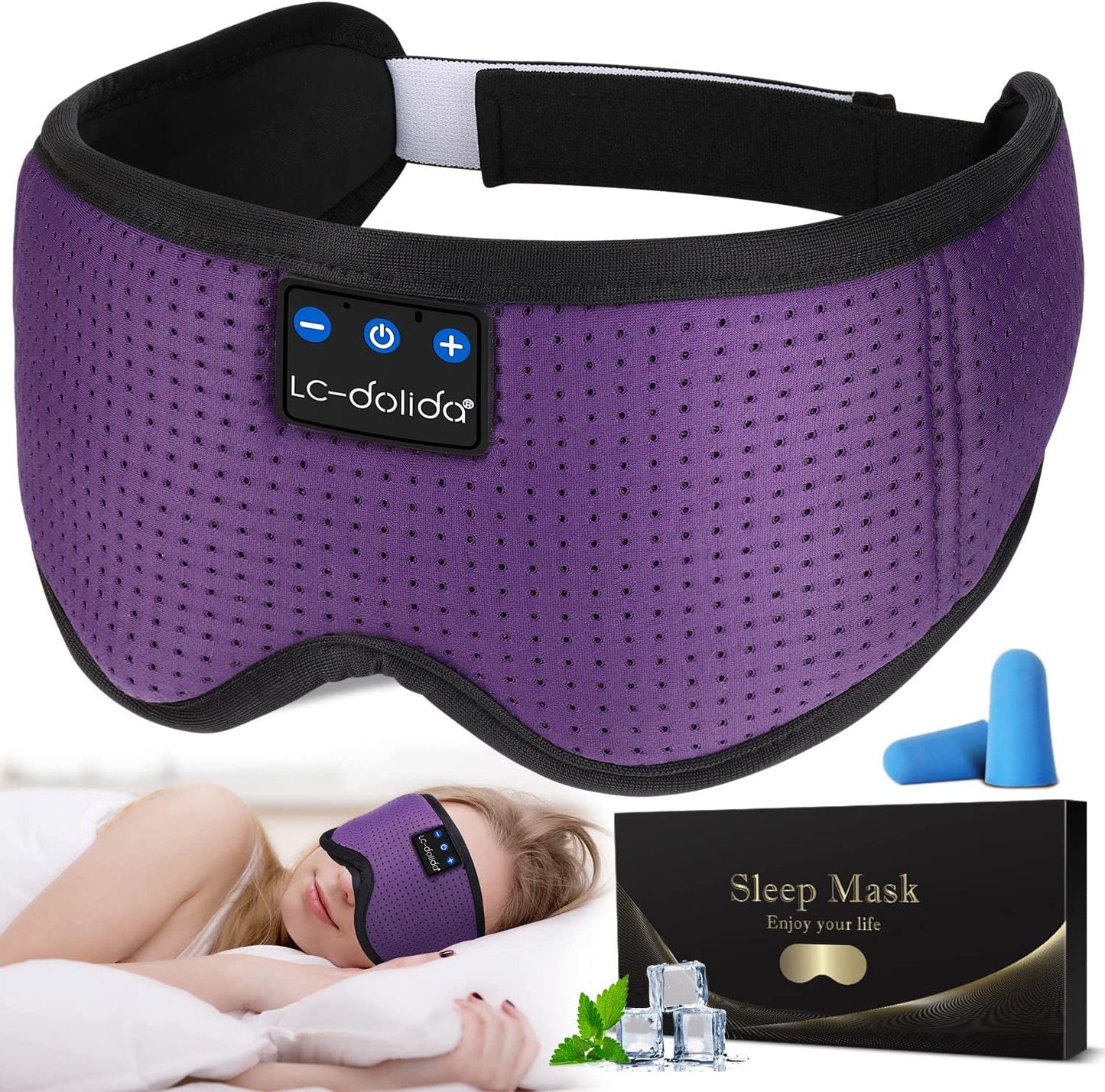Lc-Dolida Sleeping Headphones Eye Mask, Sleep Mask with Bluetooth Headphones 3D Eye Mask Wireless Music Cotton Sleep Cover for Side Sleepers Nap Insomnia Air Travel Meditation Gifts for Unisex