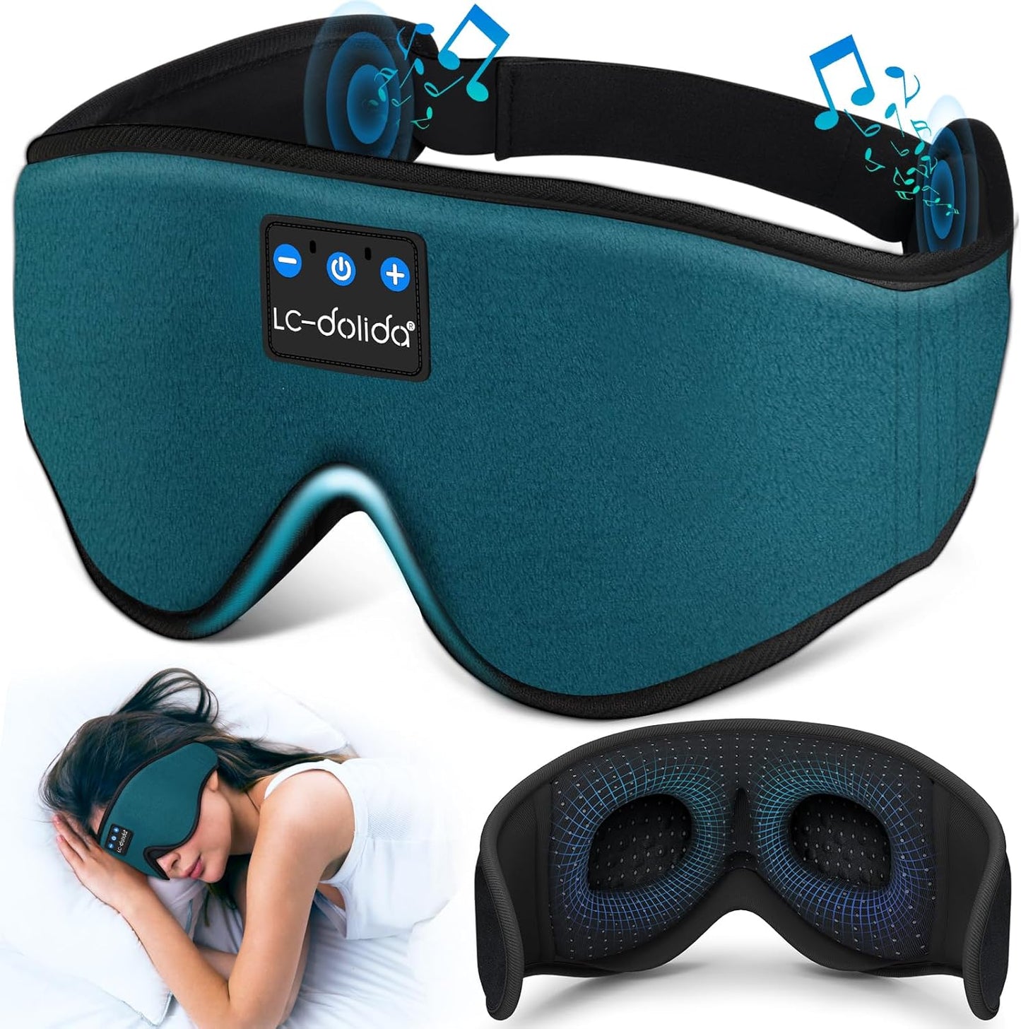 Lc-Dolida Sleeping Headphones Eye Mask, Sleep Mask with Bluetooth Headphones 3D Eye Mask Wireless Music Cotton Sleep Cover for Side Sleepers Nap Insomnia Air Travel Meditation Gifts for Unisex