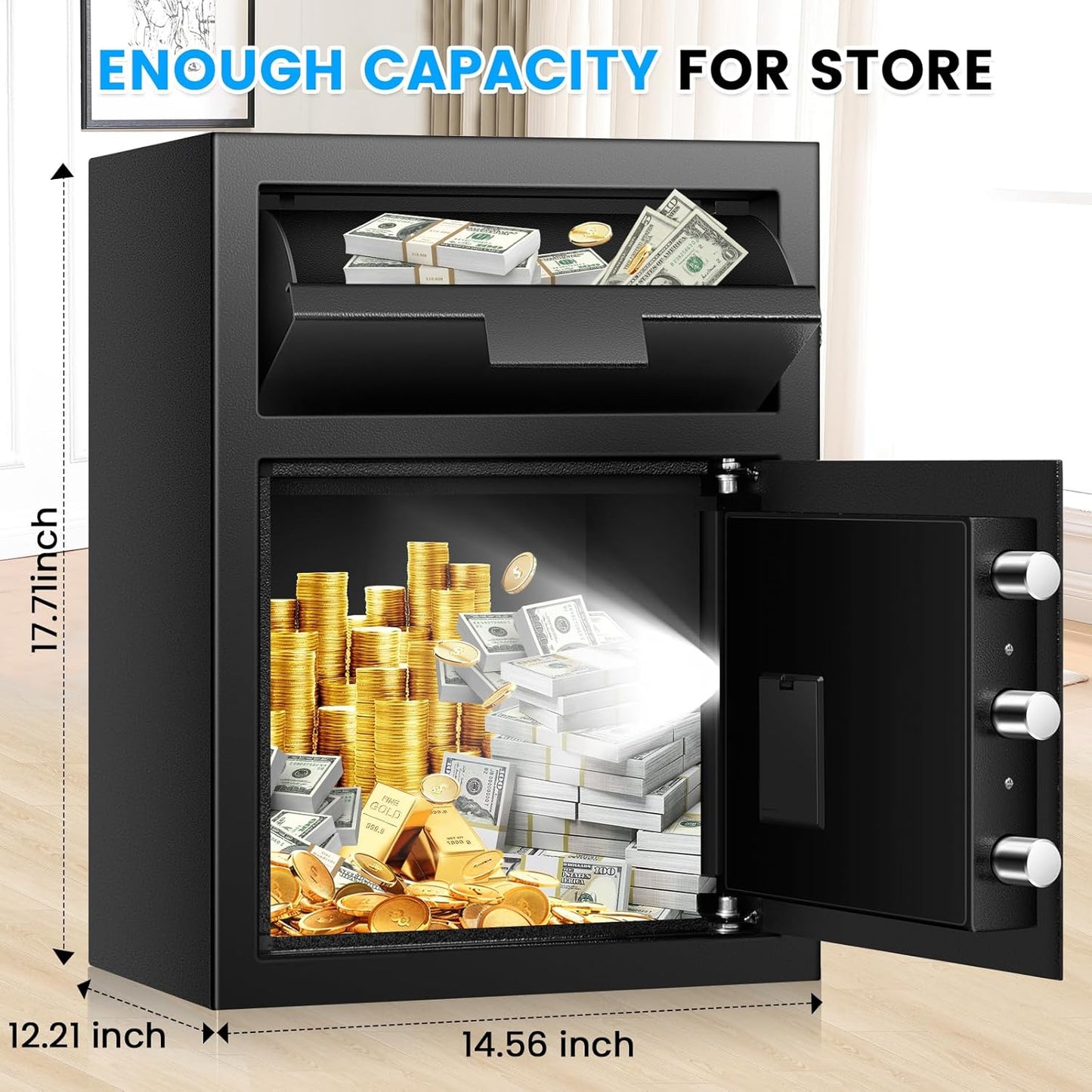 2.6 Cubic Foot Drop Safe for Businesses, Quick Access Safe with Drop Slot, Digital Backlit Combination Lock and Backup Key, Alarm and Mute System, Anti-Theft Cash Deposit Safe for Office and Home Use