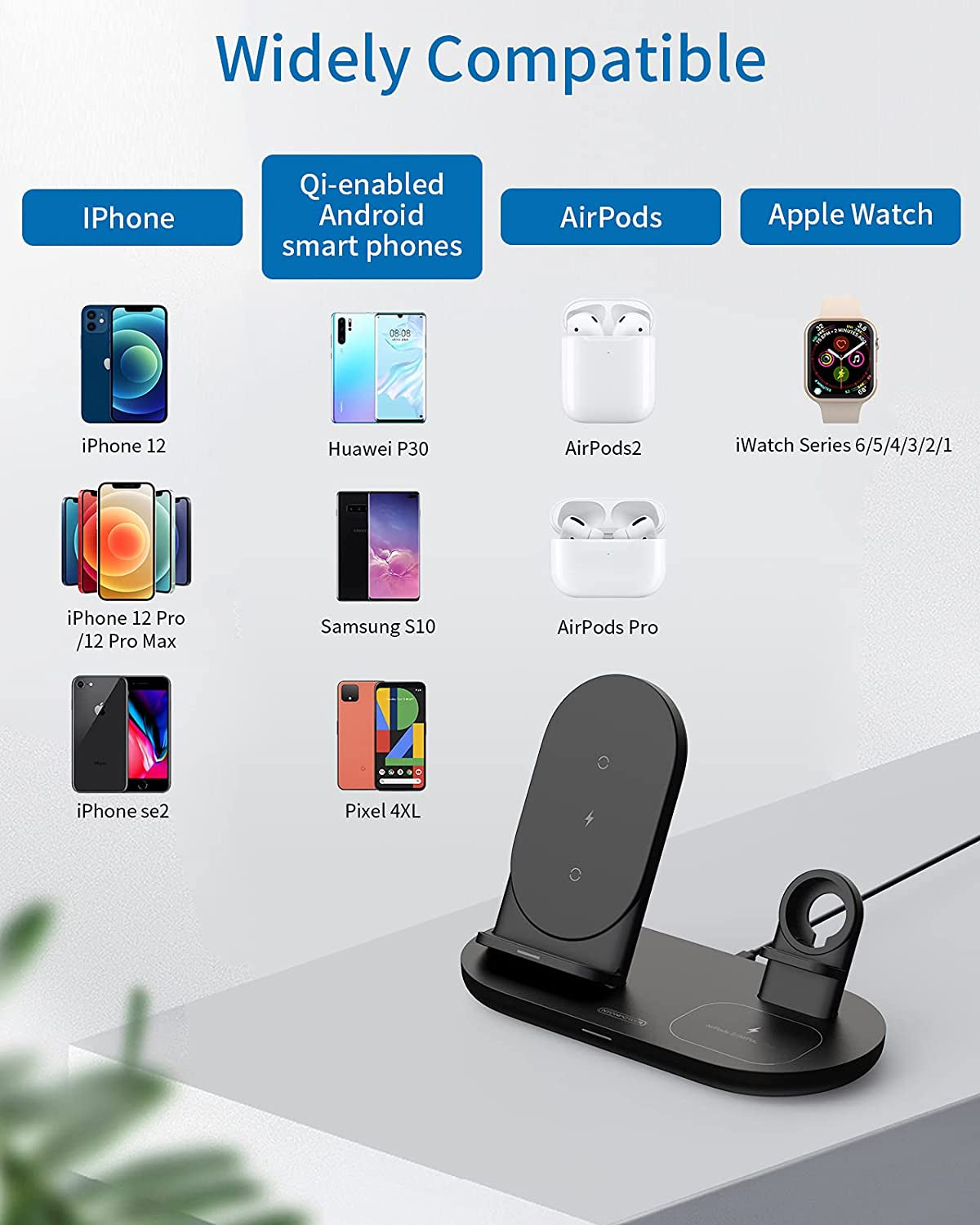 NTONPOWER 3 in 1 Wireless Charging Station for Apple Product, Wireless Charging Pad for Apple Watch, Airpods Pro/2, Wireless Charger Stand for Iphone 12/12 Pro/12 Pro Max/Se2(No Included Iwatch Cable)