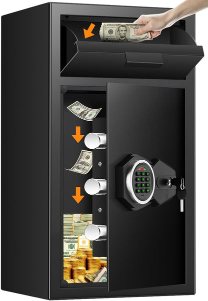 2.6 Cubic Foot Drop Safe for Businesses, Quick Access Safe with Drop Slot, Digital Backlit Combination Lock and Backup Key, Alarm and Mute System, Anti-Theft Cash Deposit Safe for Office and Home Use