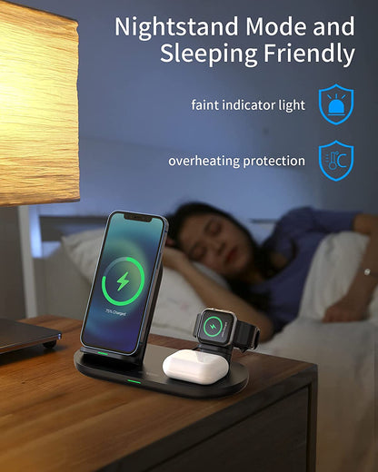 NTONPOWER 3 in 1 Wireless Charging Station for Apple Product, Wireless Charging Pad for Apple Watch, Airpods Pro/2, Wireless Charger Stand for Iphone 12/12 Pro/12 Pro Max/Se2(No Included Iwatch Cable)