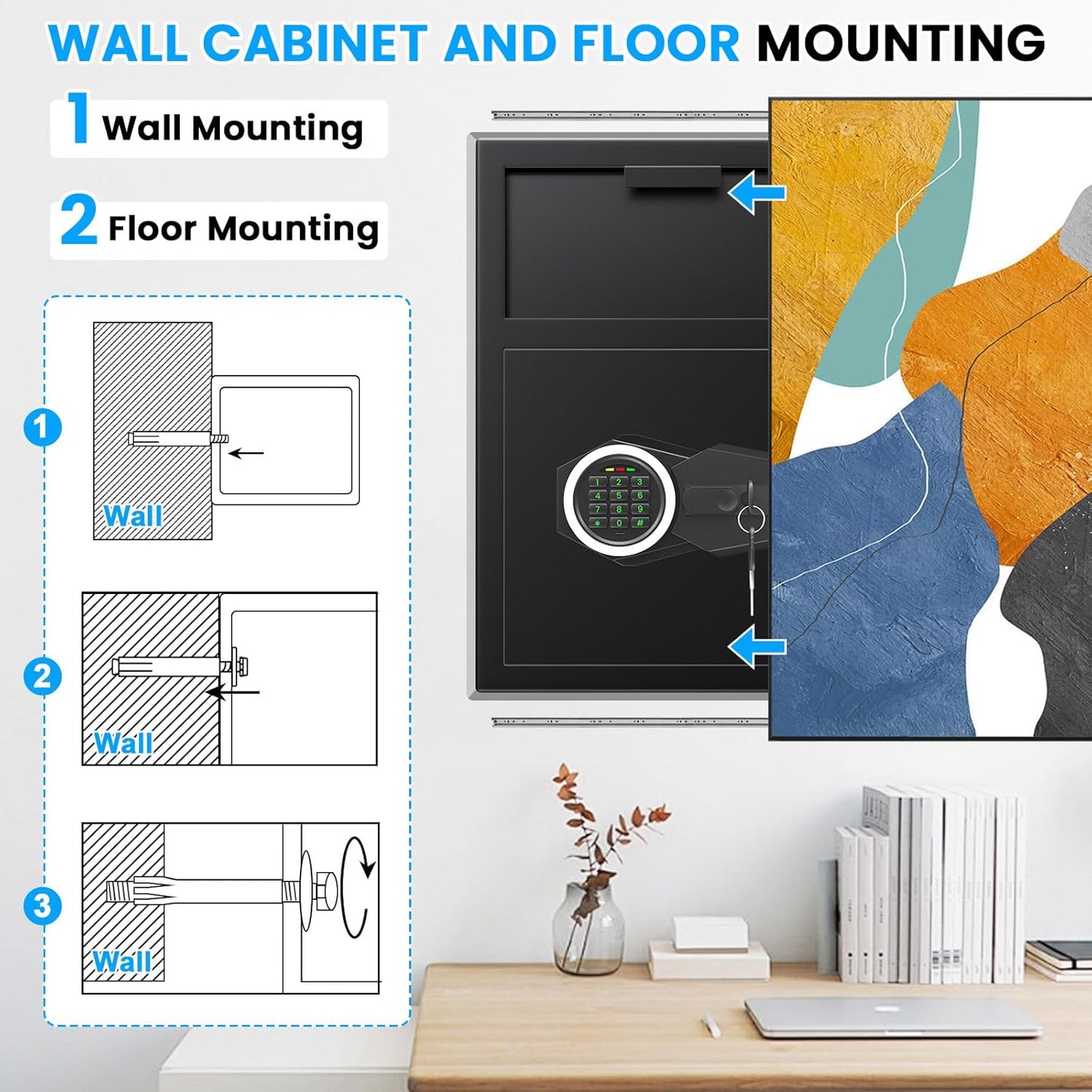2.6 Cubic Foot Drop Safe for Businesses, Quick Access Safe with Drop Slot, Digital Backlit Combination Lock and Backup Key, Alarm and Mute System, Anti-Theft Cash Deposit Safe for Office and Home Use