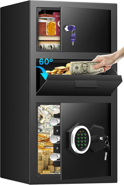 2.6 Cubic Foot Drop Safe for Businesses, Quick Access Safe with Drop Slot, Digital Backlit Combination Lock and Backup Key, Alarm and Mute System, Anti-Theft Cash Deposit Safe for Office and Home Use