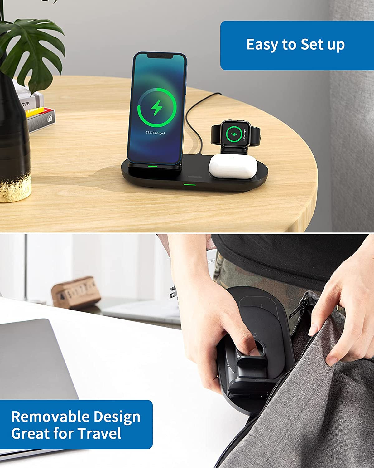 NTONPOWER 3 in 1 Wireless Charging Station for Apple Product, Wireless Charging Pad for Apple Watch, Airpods Pro/2, Wireless Charger Stand for Iphone 12/12 Pro/12 Pro Max/Se2(No Included Iwatch Cable)